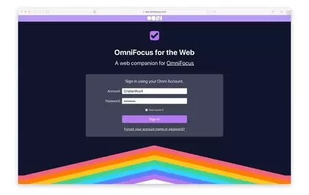 Omnifocus Web アクセス ページ。