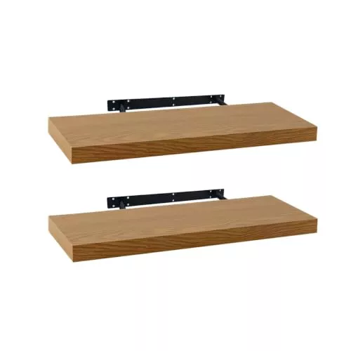 LOLAhome Set de 2 estantes de pared flotantes color roble de 60x23,5x3,8 cm