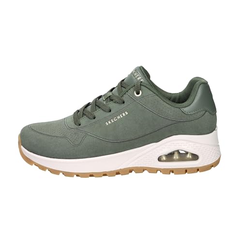 Skechers Uno - Tenis Resistentes a Prueba de frío para Mujer, Ante Oliva/duraleather/Ribete Bordado, Talla 6 de Reino Unido