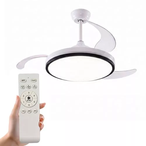 Well Home Ventilador de Techo con Luz LED Ø53x30cm - Aspas retráctiles, Silencioso, 6 Velocidades, Mando a distancia y luz regulable 3 Tonos