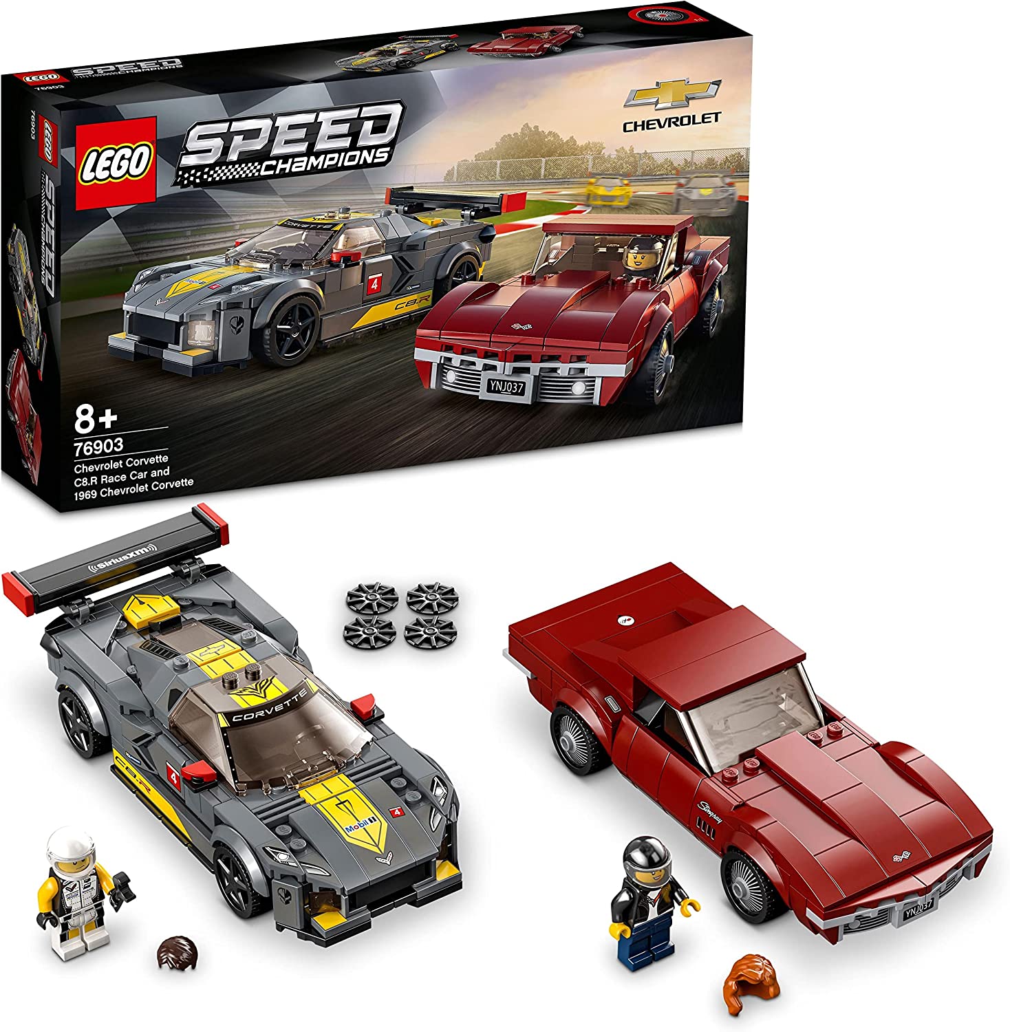 LEGO 76903 Speed Champions Deportivo Chevrolet Corvette C8.R y Chevrolet Corvette de 1968, Coche de Juguete para Construir