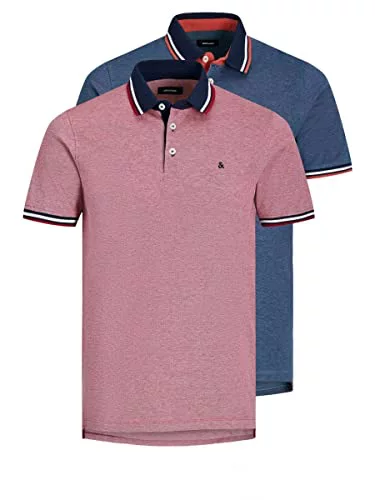 Jack & Jones Jjepaulos Polo Ss 2pk Mp Camiseta, Hombre, Rio Rojo/Denim Azul, L