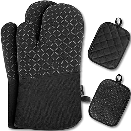 MILcea Manoplas Horno, Juego de 2 Guantes Horno y 2 agarraderas