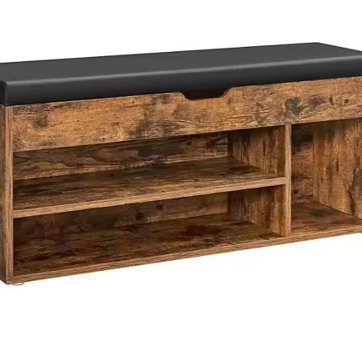 VASAGLE Banco Zapatero con Cojín, Banco de Almacenamiento, 3 Compartimentos, Almacenamiento Oculto, Estantes, para Sala de Estar, Pasillo, Dormitorio, Carga de 150 kg, Marrón Rústico/Blanco
