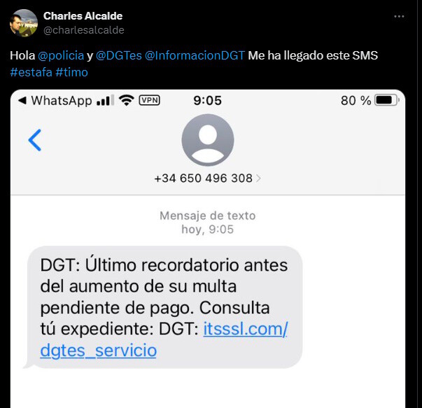 Te ha llegado un SMS de la DGT que te recuerda que pagues una multa ...