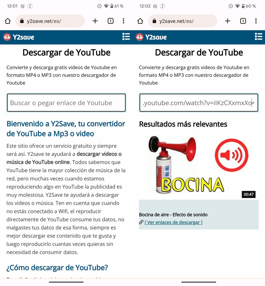 Y2save Cómo descargar música gratis en Android sin tener que instalar aplicaciones