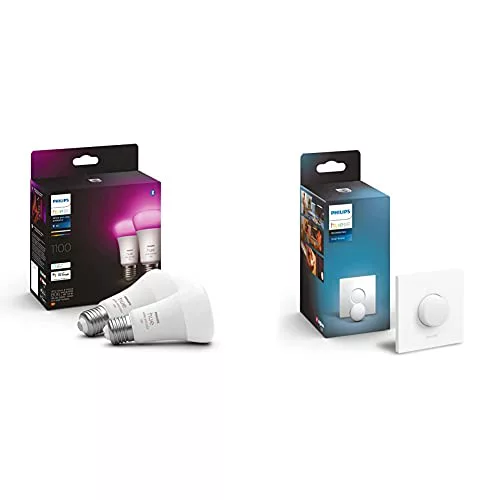 Philips Hue - Bombilla Inteligente, A60 E27, Luz Blanca y de Colores, 10. 5W + Interuptor inteligente