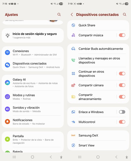 función compartir cámara de un Galaxy