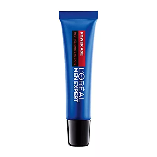 L'Oréal Crema para el contorno de ojos para hombre, Cuidado de ojeras con ácido hialurónico para combatir el envejecimiento, Para pieles secas y apagadas, Men Expert Power Age, 15ml