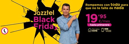 Black Friday de Jazztel: Fibra óptica 100Mb + línea móvil con llamadas ilimitadas y 10GB por 19,95 euros al mes