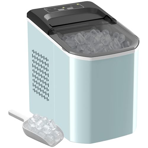 HOMCOM Máquina de Hielo, Máquina de Cubitos de Hielo Autolimpiable, 12 kg/24H, 9 Cubitos Listos en 7 Minutos, 2 Tamaños de Hielo, 1,5L Depósito, para Hogar, Cocina, Oficina, Bar, Azul