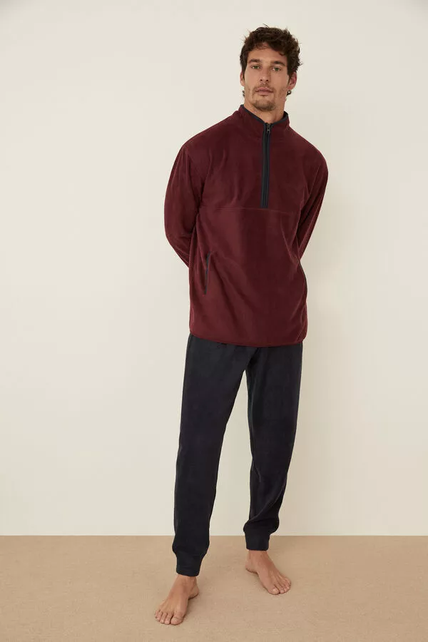 Pijama largo polar burdeos