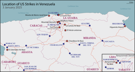 Mapa de los ataques de EE.UU. contra Venezuela