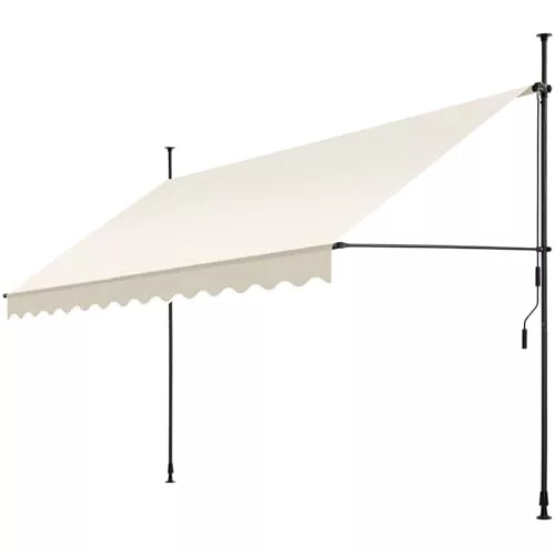 TecTake® Toldo Terraza Manual Regulable en Altura con Manivela, Balcón Sin Taladros, Extensible, Resistente a Rayos UV, Protección Solar y Repelente al Agua - 350 cm - Beige