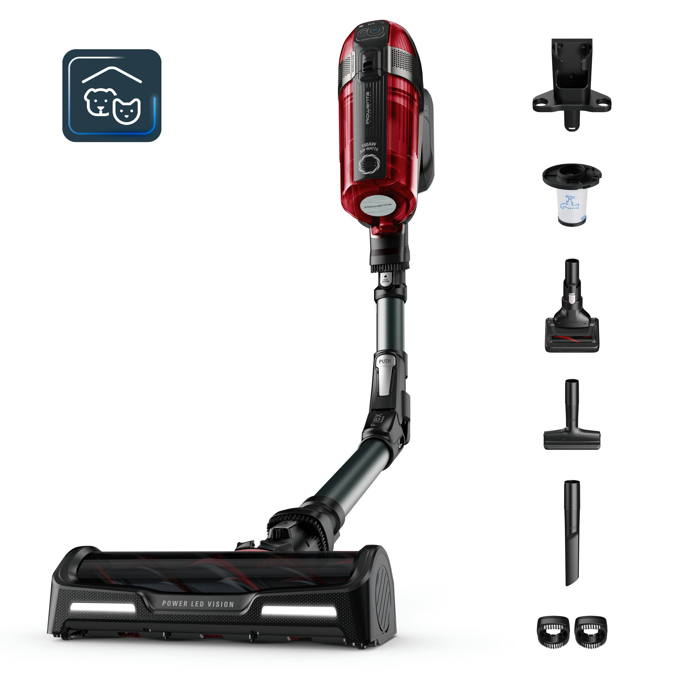 Rowenta - Aspirador de escoba flexible Rowenta RH98A X-Force Flex 12.60 Animal Care 150 airwatts con accesorios.