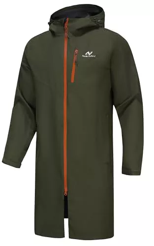 Chaqueta impermeable para hombre, impermeable, transpirable, larga con forro de malla con capucha, cortavientos para actividades al aire libre, Verde militar, X-Large