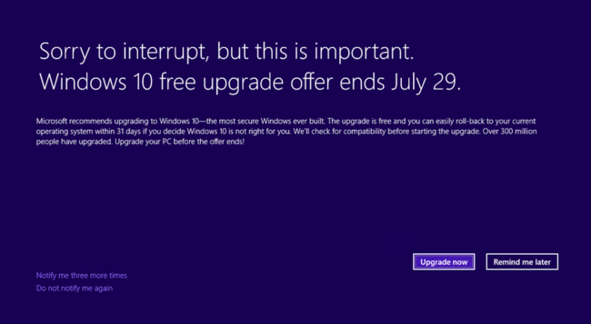 Aviso Windows 10