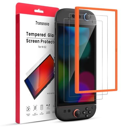 TRANSNOVO Pack de 2 Protectores de Pantalla de Vidrio Templado 9H para Nintendo Switch 2 Protección HD Antirayaduras Sin Burbujas con Marco de Alineación Incluido