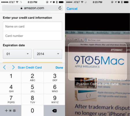 Safari en iOS 8 permitirá escanear información de tarjetas de crédito