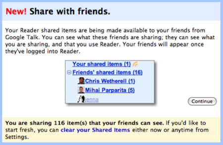 Google Reader: comparte entradas con tus contactos de Gtalk/Gmail