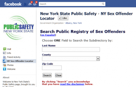 El buscador de 'ofensores sexuales' del Estado de Nueva York ya está en Facebook