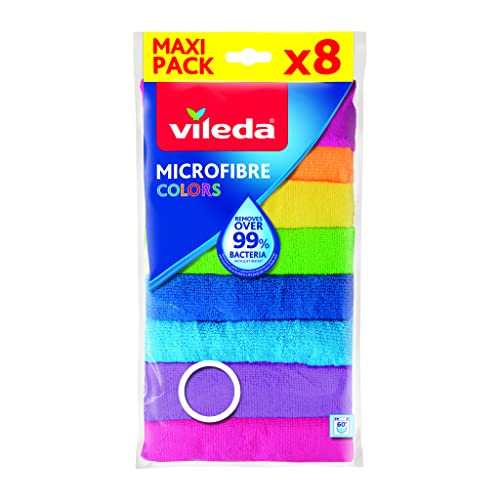 Vileda - Set de 8 bayetas Microfibras Colors, colores variados, 30 x 30 cm, 8 unidades