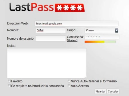 Diálogo de LastPass para almacenar contraseñas