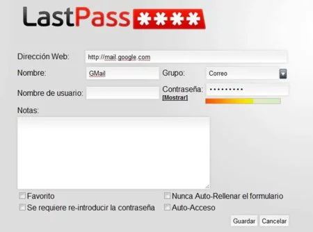 Diálogo de LastPass para almacenar contraseñas