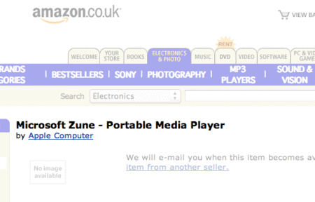 El Zune es de Apple (según Amazon)