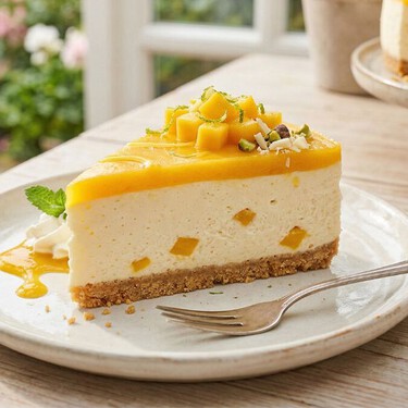 Este cheesecake de mango es todo lo que necesitas: cremoso, fácil de hacer e ideal para el calor