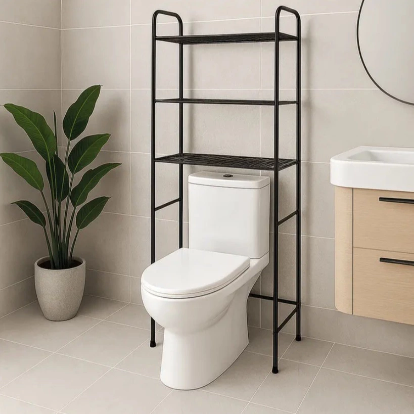 Estantería de baño sobre inodoro Cromia negro 59 x 28.5 x 166 cm con 3 estantes