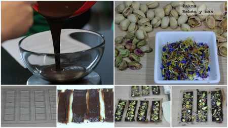 chocolatinas de pistachos y flores