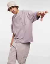 Camiseta lila lavada extragrande con bajo y puños estilo sudadera de piqué de ASOS DESIGN