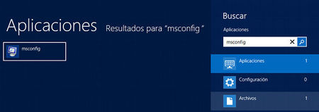 Buscando msconfig en la Charm Bar