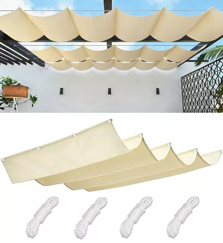 Toldo Vela de Sombra Retráctil Impermeable Ondulada Toldos Exterior Protección Rayos UV Resistente al Desgarro para Terraza Balcon Exteriores Jardín con Ojales y Cuerdas 0.9x3M Crema
