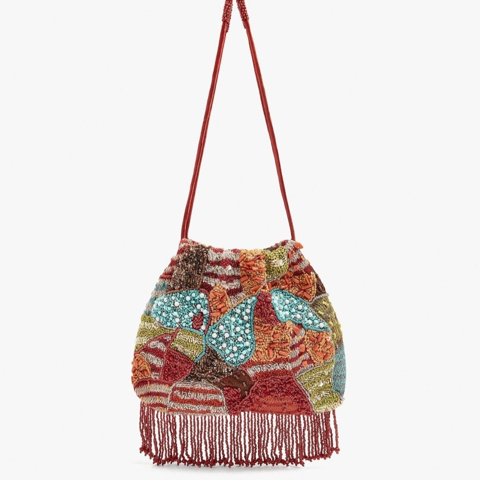 
Bolso de fiesta convertible a bandolera con cuentas decorativas y cierre de cuerda Parfois