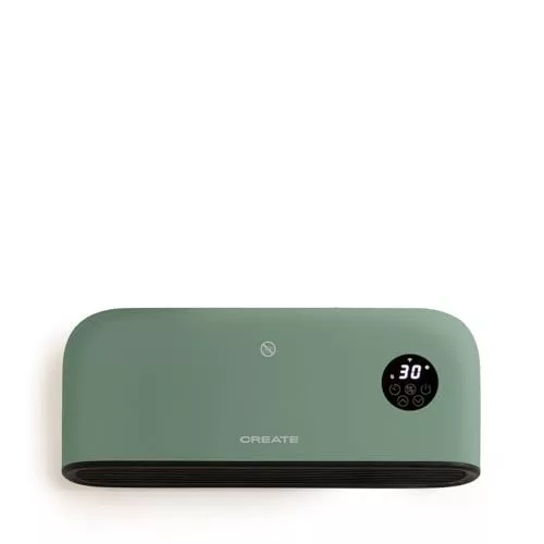 CREATE/WARM WALL PRO/Calefactor de pared o suelo con WiFi verde sage/Control desde la app, hasta 20m², detección de ventanas abiertas, interruptor antivuelco, 3 modos, pantalla LCD, 2000W