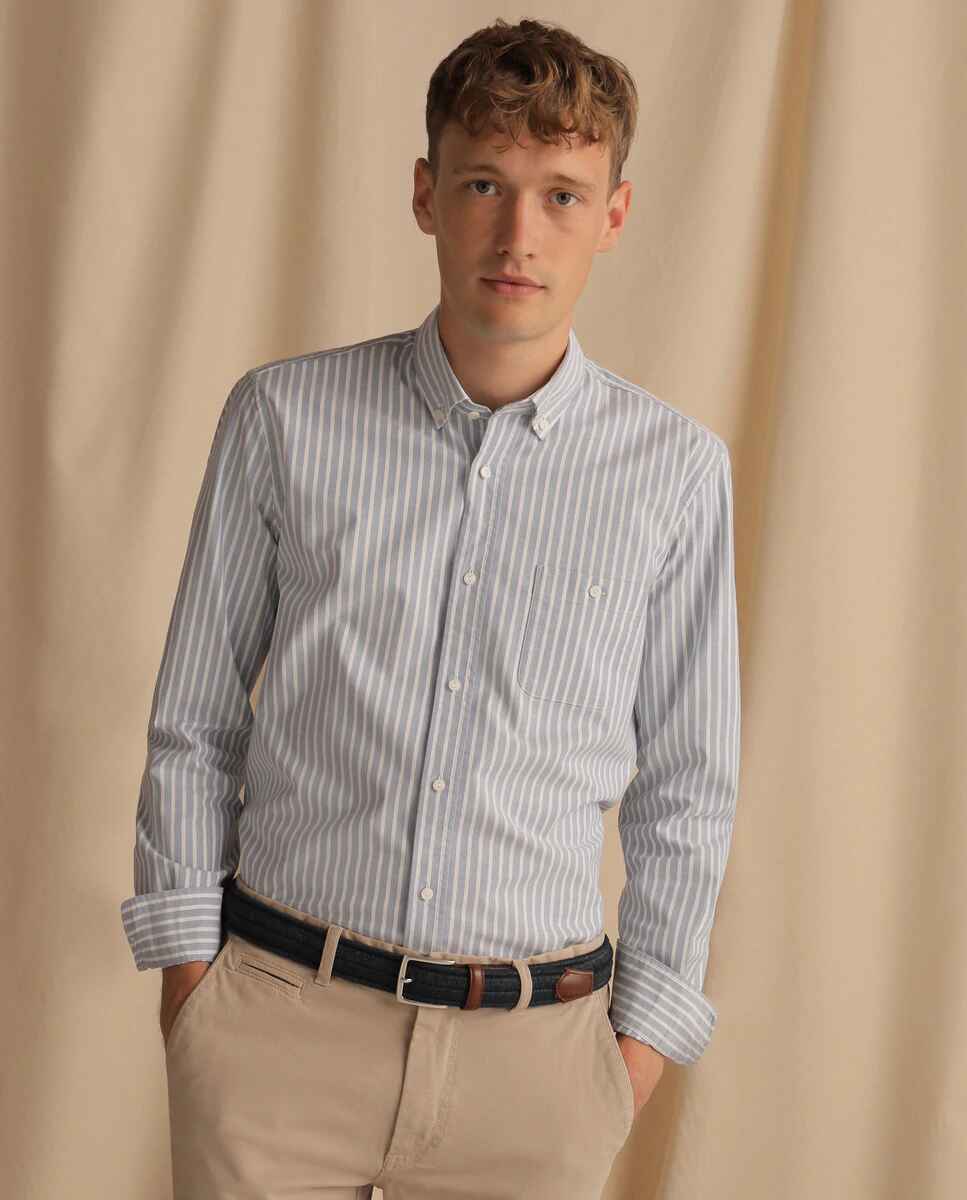 Camisa Oxford de hombre regular de rayas gris