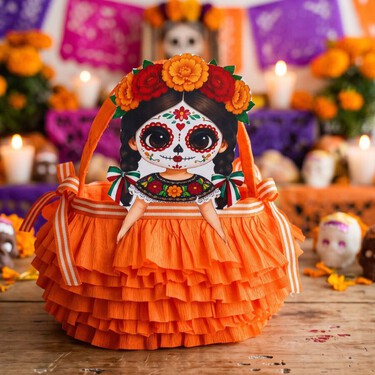 Cómo hacer un dulcero de Día de Muertos: necesitas una botella de plástico y papel de colores 