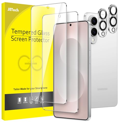 JETech Protector de Pantalla para Samsung Galaxy S25 Edge con Protector de Lente Cámara, Cristal Vidrio Templado, Compatible Huellas Dactilares ID, HD Transparente, 2 Paquetes Cada Uno