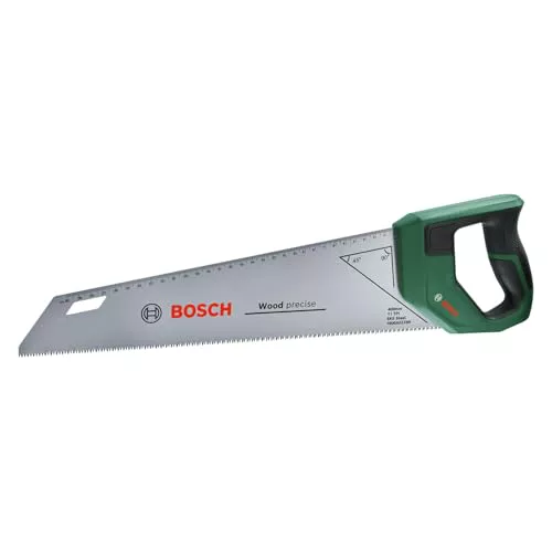 Bosch Sierra mano 400 mm (hoja acero SK5, grandes desbastes y cortes rápidos en madera; 11TPI; dientes endurecidos por inducción; guía de marcado 45°/90°; regla métrica; mango ergonómico)