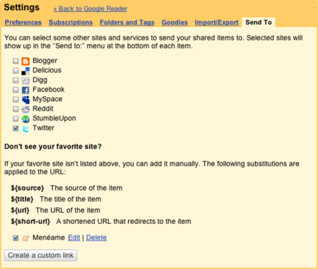 Google Reader permite compartir entradas en otros sitios
