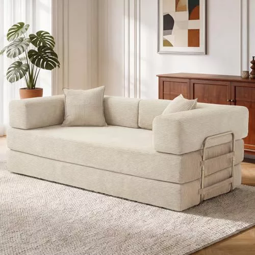 200cm Sofá Cama 3 Plazas con Espuma & Muelles para Salón,Blanco
