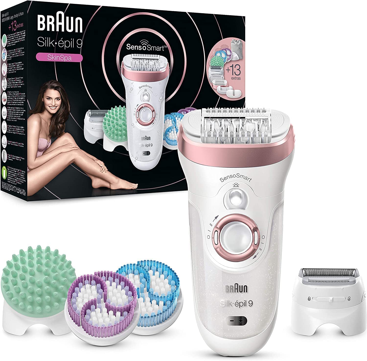Braun Silk-épil 9 SkinSpa Depiladora de mujer con Tecnologí­a SensoSmart y 13 accesorios: exfolia, masajea, afeita y recorta