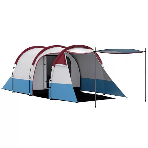 Outsunny Tienda de Campaña Familiar para 3 Personas Tienda de Camping Plegable con 2 Habitaciones y Bolsa de Transporte Impermeable para Senderismo 420x200x150 cm Multicolor