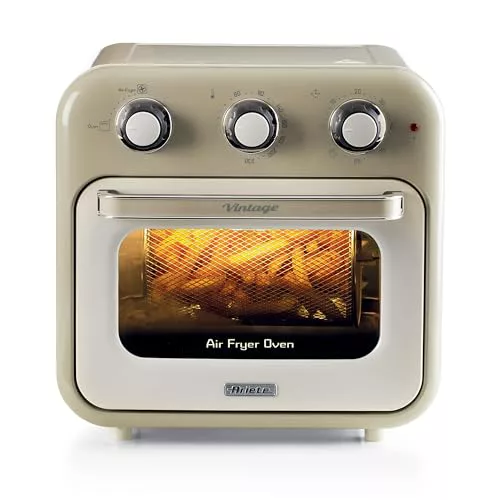 Ariete 4632 Freidora de aire y horno Vintage, 1400W, 2 en 1, 16L de capacidad, accesorios incluidos, temporizador de 60 minutos, doble cristal, Beige