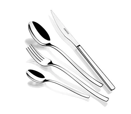 MONIX Génova | Set de cubiertos de 24 piezas con cuchillo chuletero, acero inoxidable 18/10, diseño vanguardista y moderno, acabado pulido brillante, espesor 2.5 mm (6 comensales)