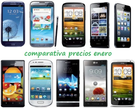 Comparativa Precios Smartphones más potentes Enero 2013