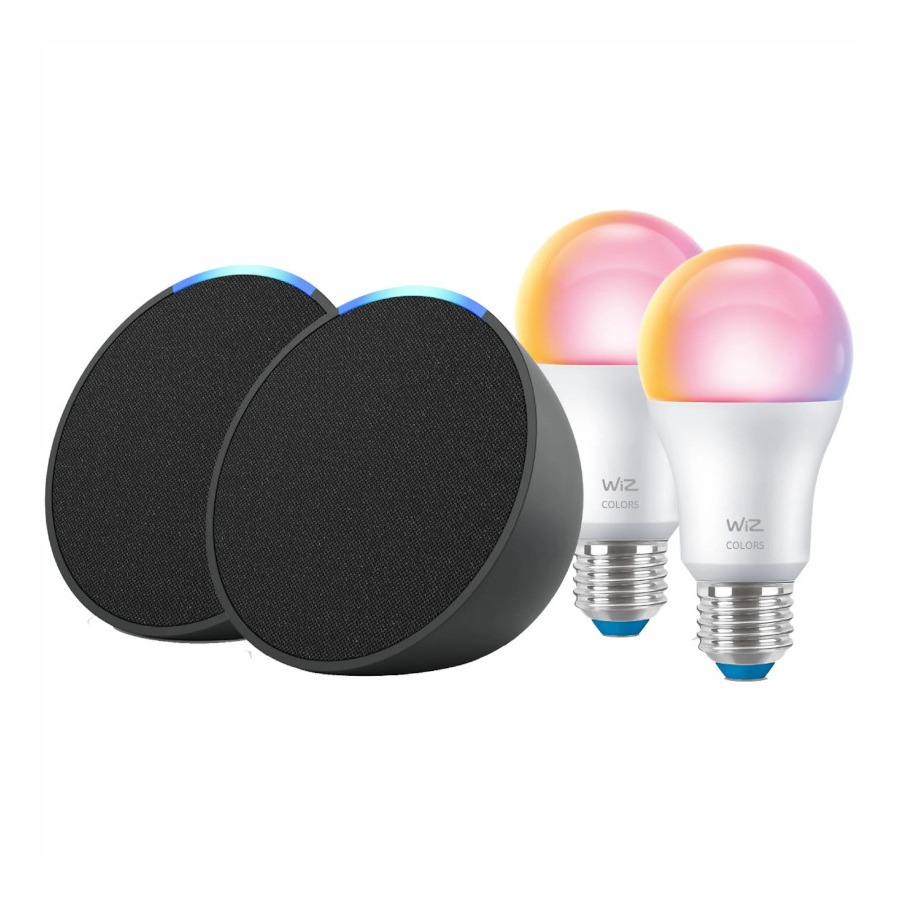 Dos Echo Pop + Dos bombillas inteligentes WiZ