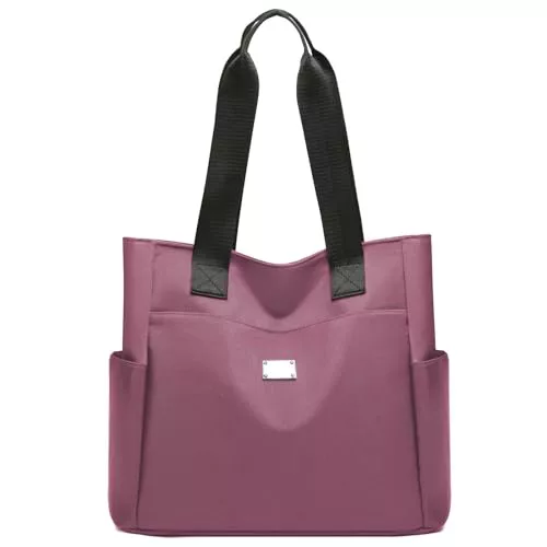 URAQT Bolso de Hombro de Nailon para Mujer, 34 * 31cm Bolso de Rosa Gran Capacidad, Bolso Impermeable Versátil, Bolso de Hombro con Cremallera de Múltiples Bolsillos, para Viajes Escolares y Trabajo